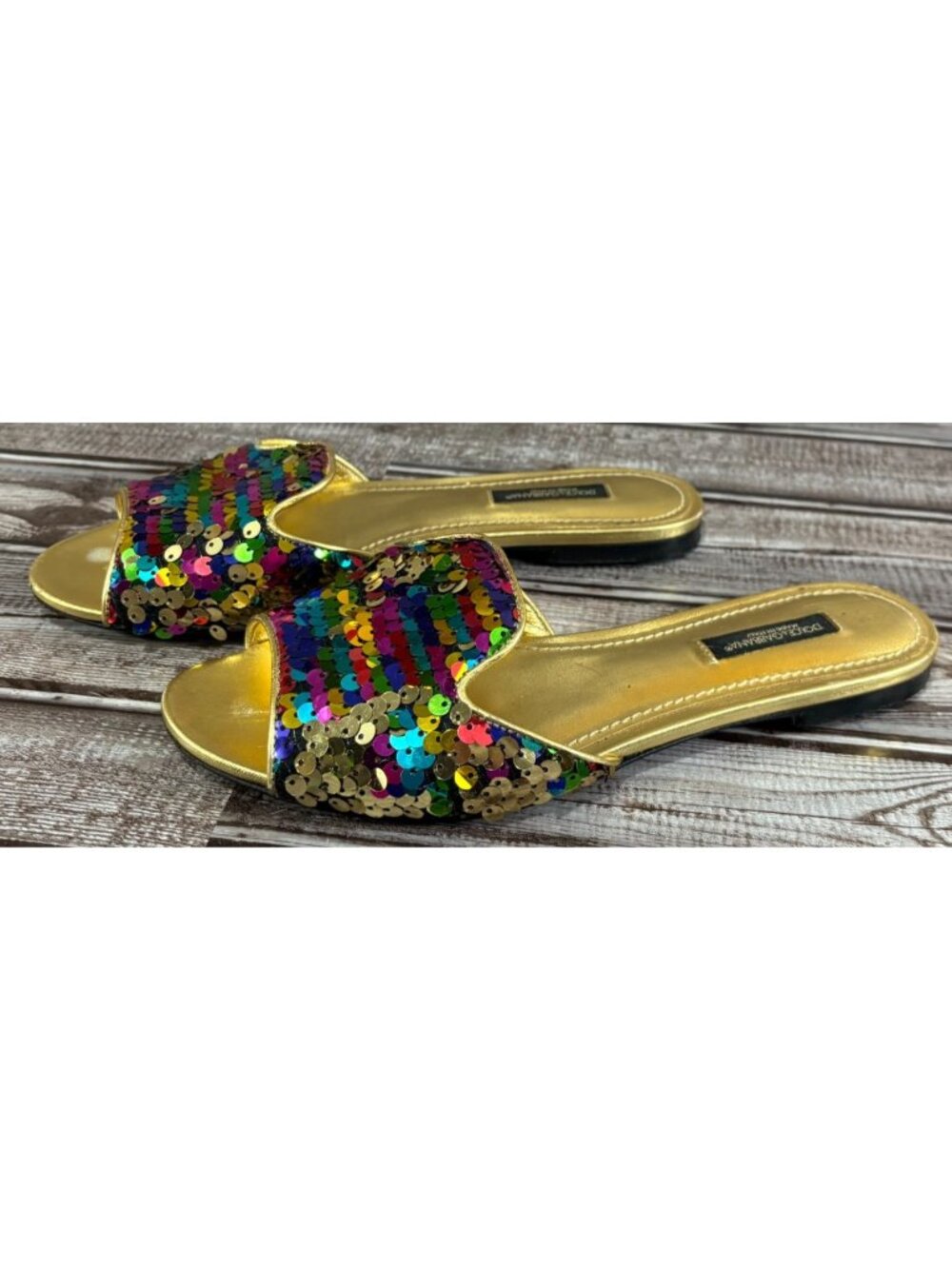 Dolce Gabbana Bellucci Leather and Sequins Flat Slides Size 36 US 6 Multicolor